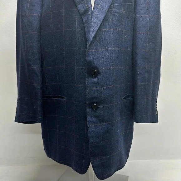 Ermenegildo Zegna Blazer Sports Coat Jacket Button Down Wool Silk Plaid Blue 46R - Picture 3 of 13